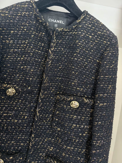 Chanel 19A Black and Gold Oversized Tweed Jacket