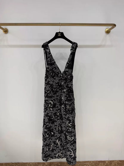 Chanel 22S black sequined CC dress