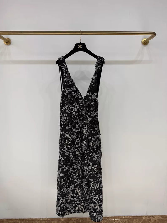Chanel 22S black sequined CC dress