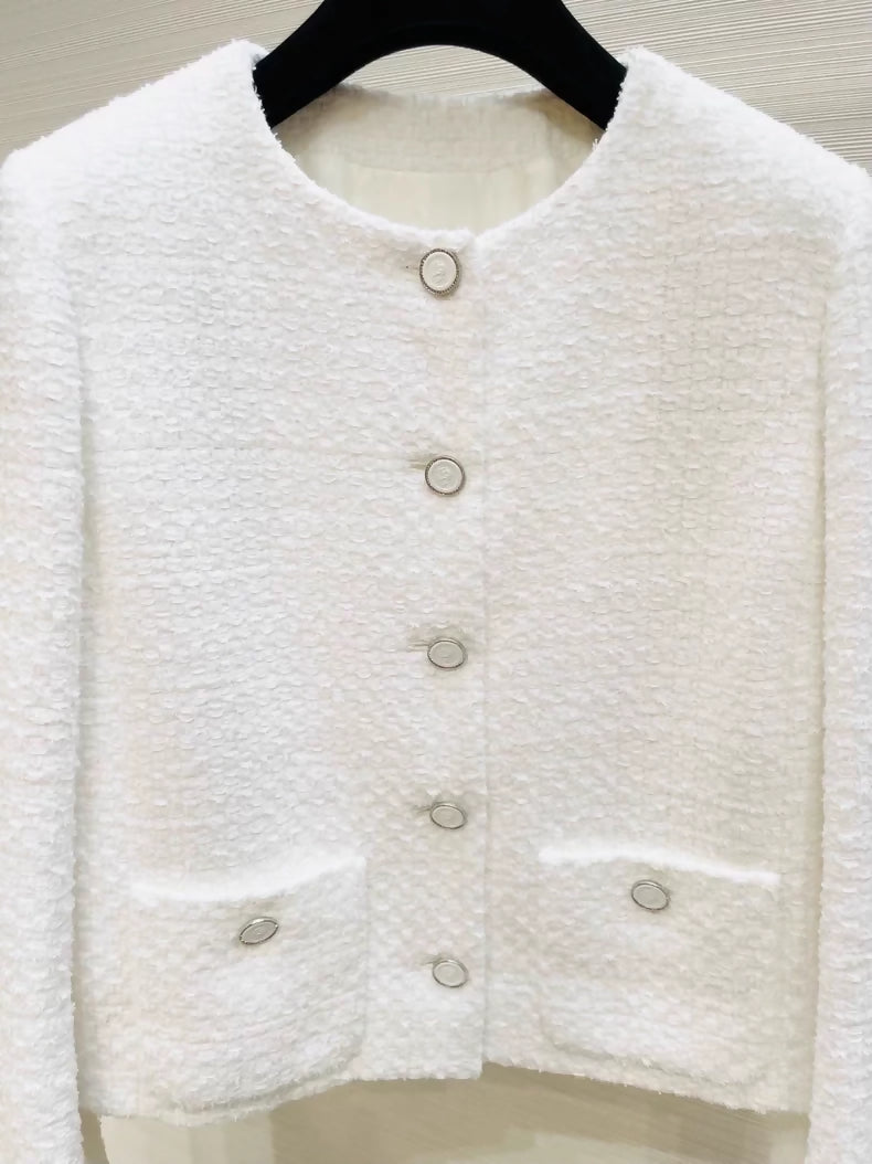 Chanel 25S white ecru tweed jacket