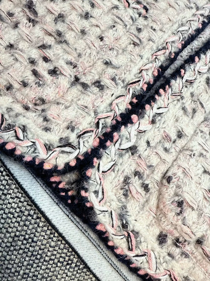 Chanel 21B beige pink & red tweed cardigan