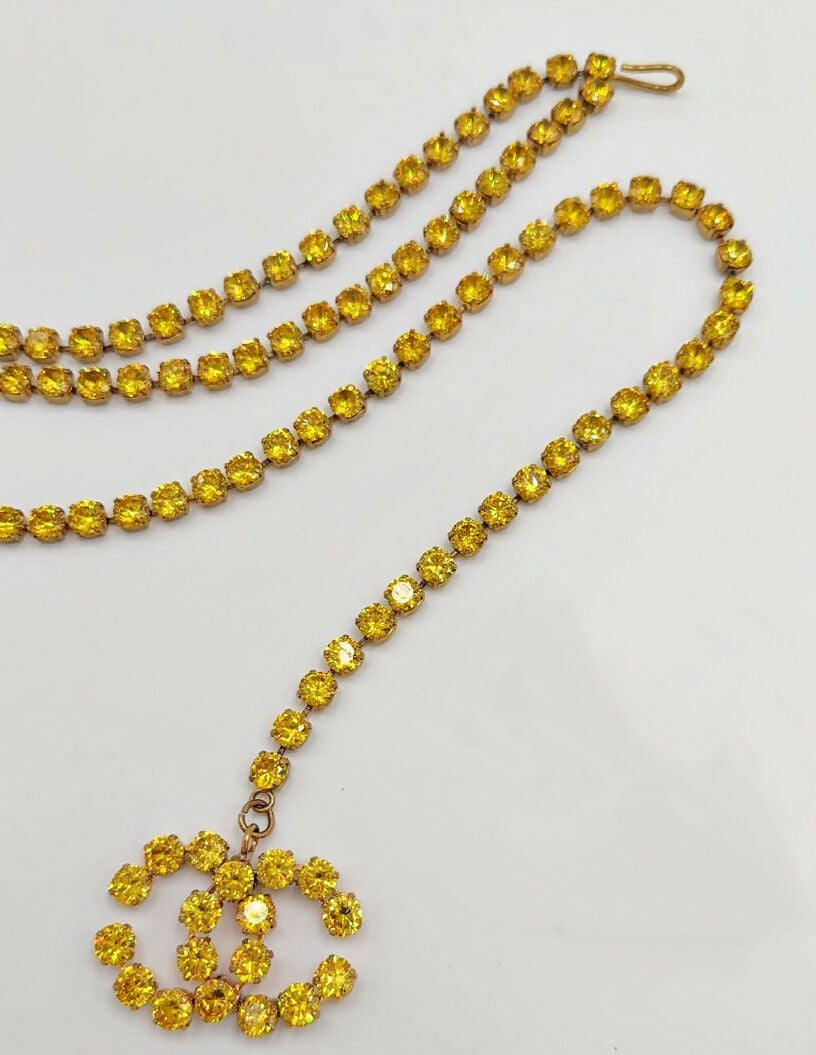 Chanel Spring-Summer 1995 Barbie Collection Yelow Rhinestone Dangle Belt