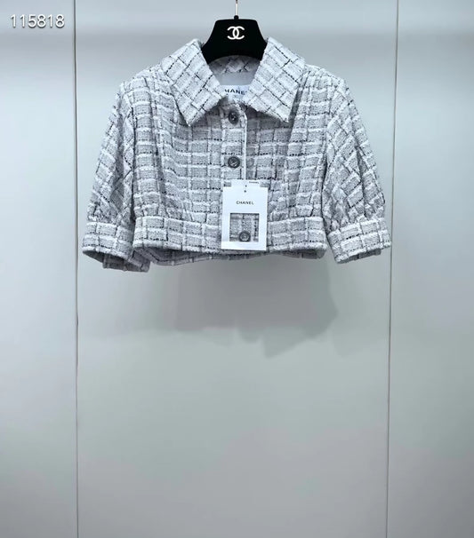 Chanel 22C black/white Check Cropped Jacket