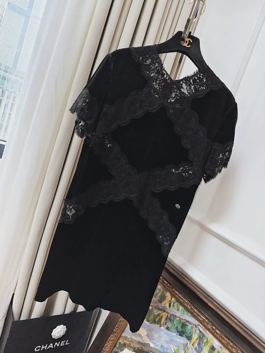 Chanel 22B black velvet and lace dress