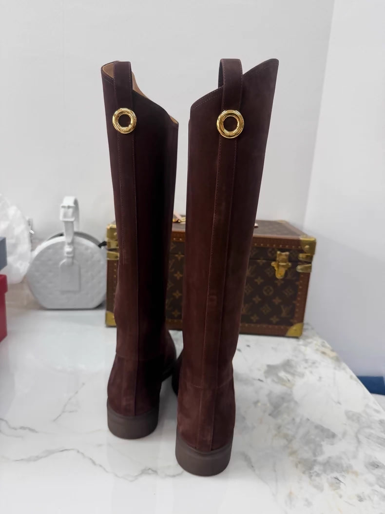 Loro Piana Fall/Winter 2025 chocolate suede riding boots