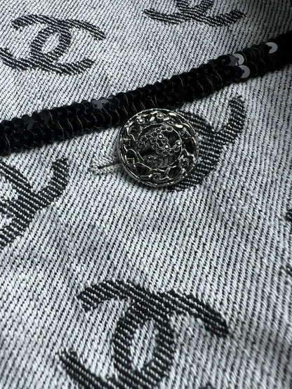 Chanel 22s grey denim cc logo jacket