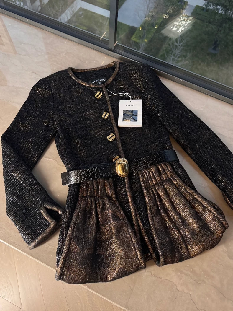 Chanel 19A black velvet Jacket with Belt