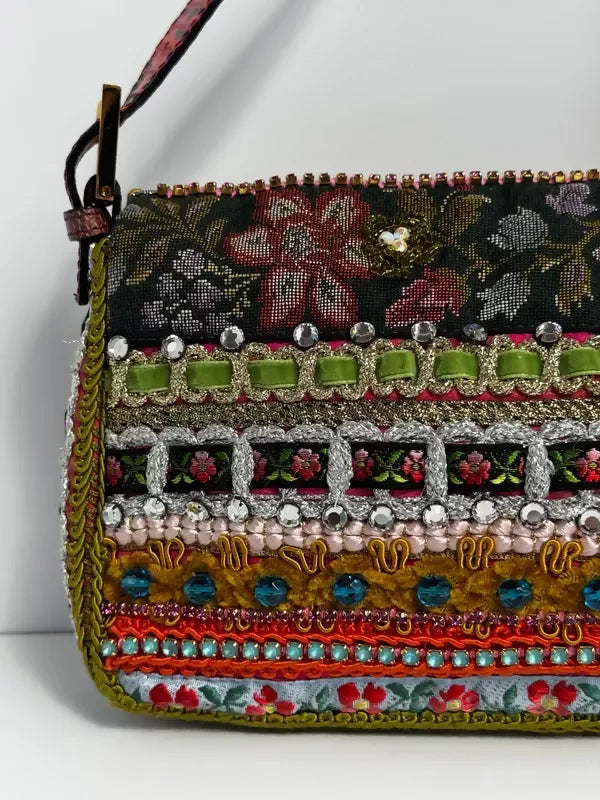 Fendi 2016 Rare Embellished Mixed Media Baguette Bag
