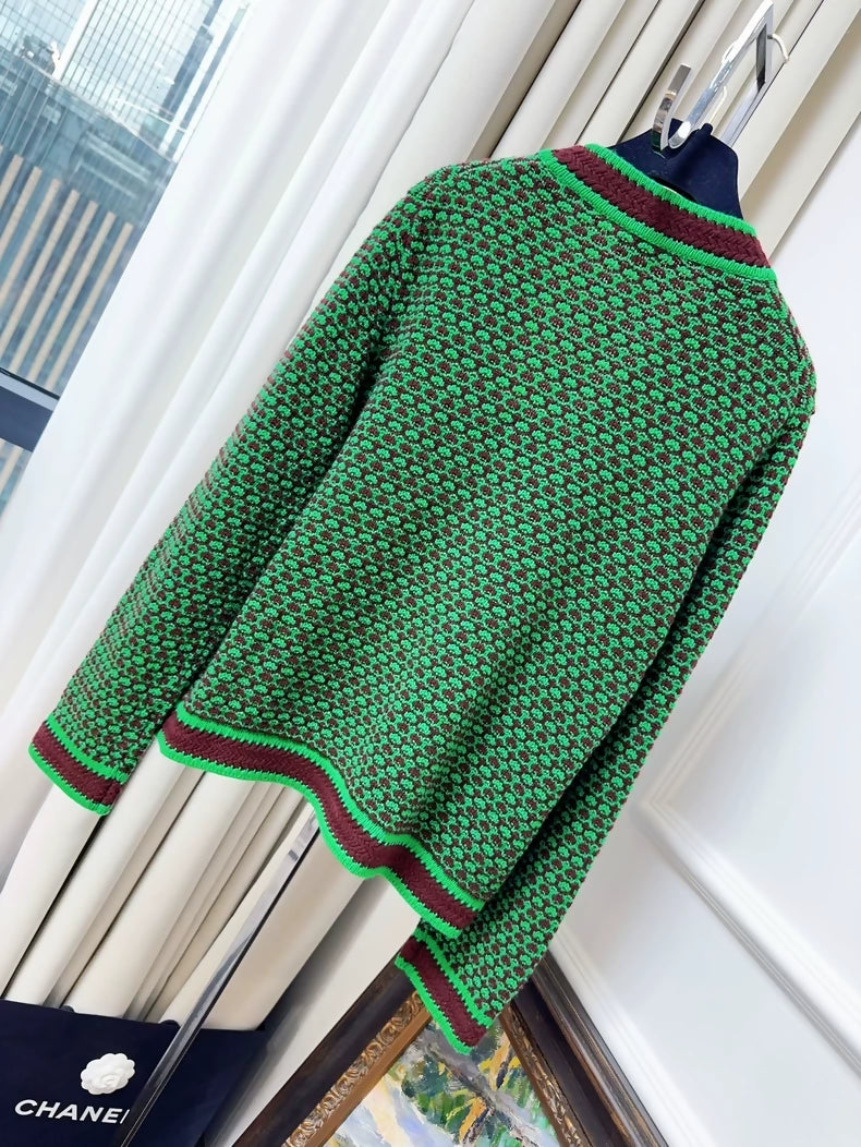 Chanel 23A Green Bordeaux Cardigan