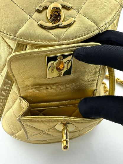 Chanel Vintage 91-94 Lambskin Leather Gold Quilted CC Hardware Mini Duma Backpack
