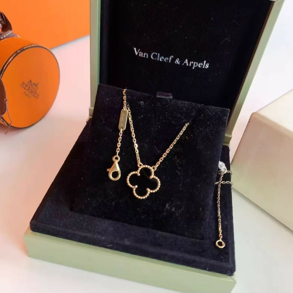 Van Cleef & Arpels Vintage Alhambra Black Agate Necklace