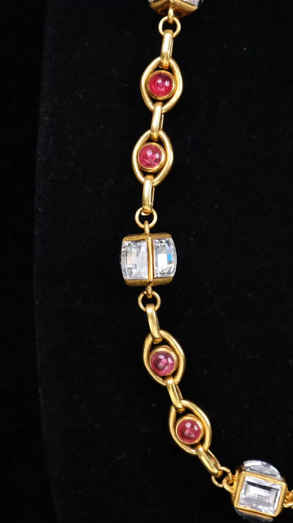 Chanel Pink Glass and Rhinestone Long Necklace