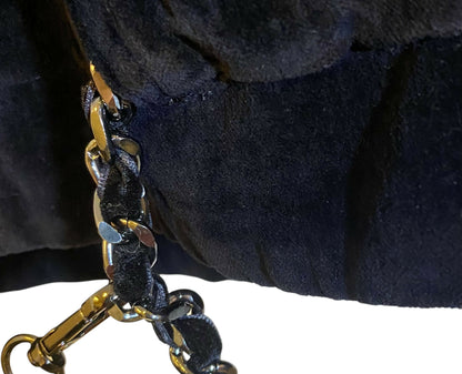 Chanel 06A Black Washed Velvet Bomber Biker Jacket Removable Chain Link Belt FR 48