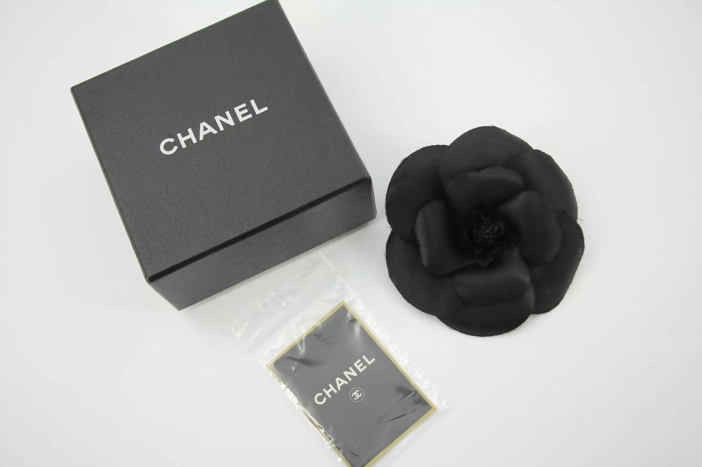 Chanel Vintage 81-85 Silk Black Large Camellia Brooch