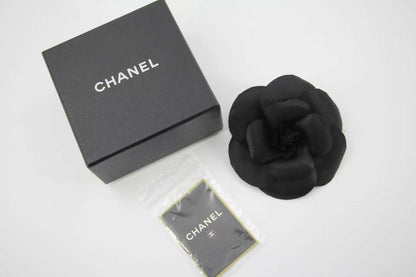 Chanel Vintage 81-85 Silk Black Large Camellia Brooch