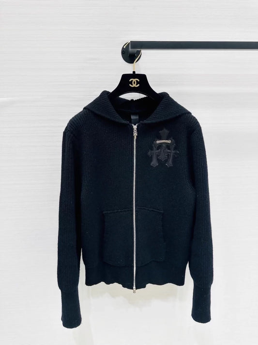 Chrome hearts cross-patterned cashmere zip-up jacket
