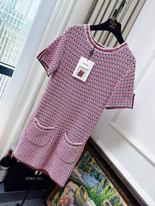 Chanel pink tweed dress