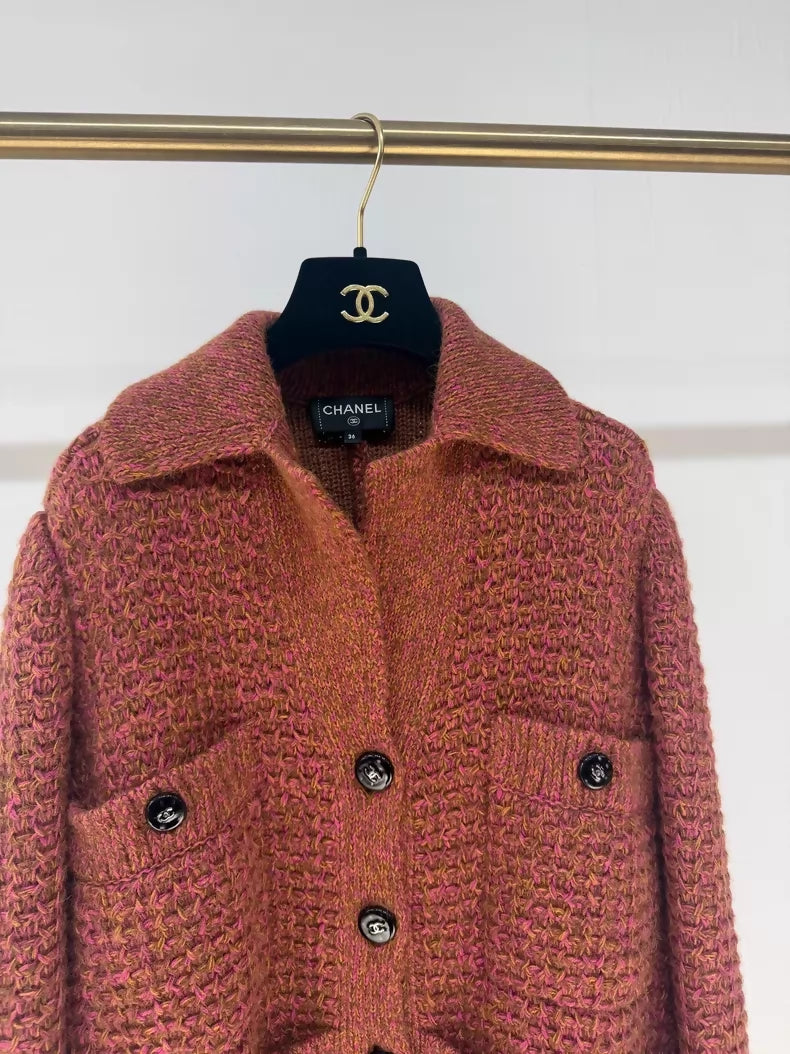 Chanel 24K brown-orange cashmere  knitted thick coat