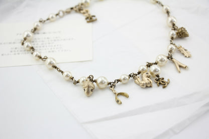 Chanel Vintage 05A Imitation Pearl Metal Rabbit Pendant Gold Necklace