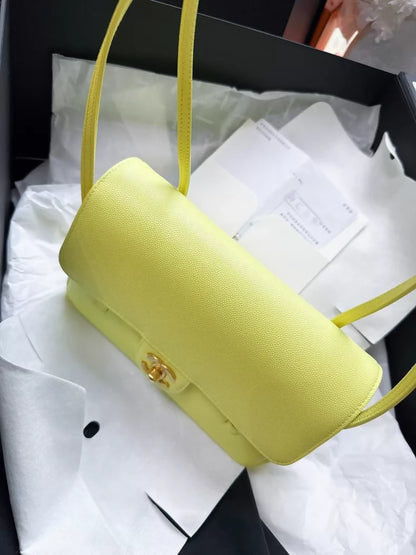 Chanel 26C Shiny Caviar Preppy Coco Shoulder Bag Light Yellow
