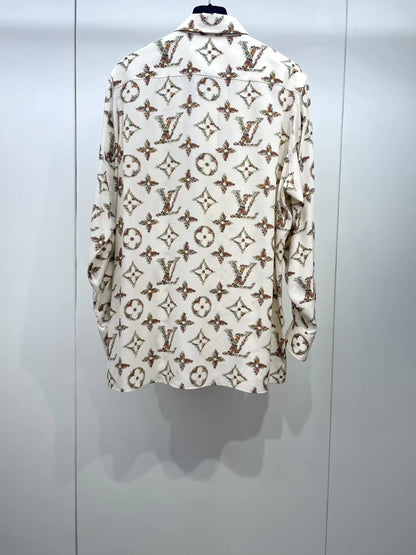 LV 24ss monogram all-over print silk pocket shirt