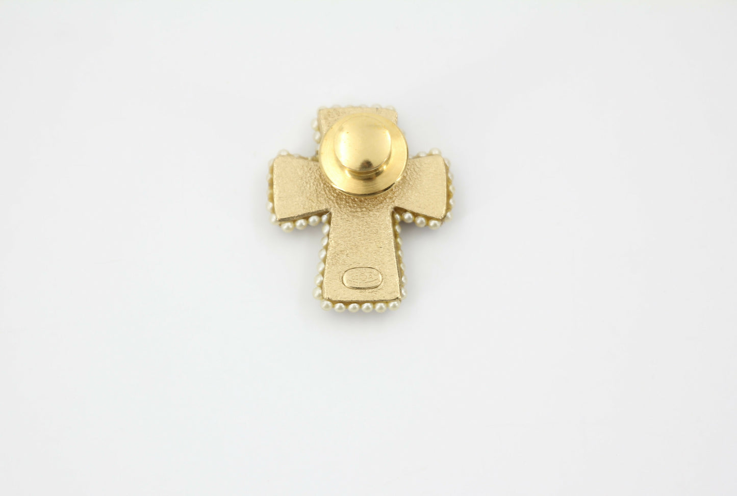 Chanel Vintage 03A Gripoix Red-Orange Imitation Pearl Cross Brooch
