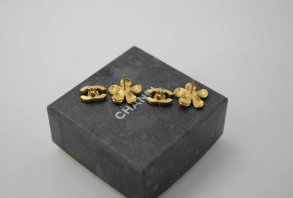 Chanel Vintage 03P Enamel Gold and Red Floral Stacked Stud Earrings