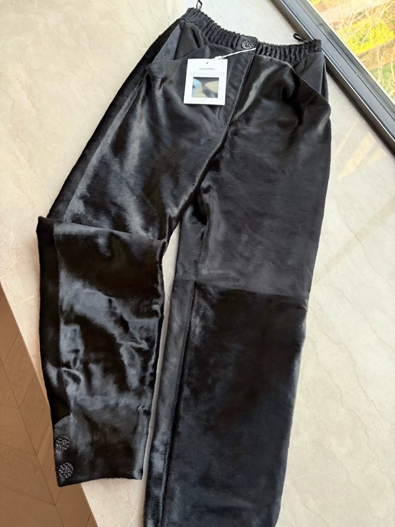 Chanel Black Calfskin Straight Leg Pants