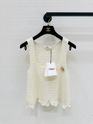 Chloe 26 Off-White Floral Embroidery Crocheted Camisole Top