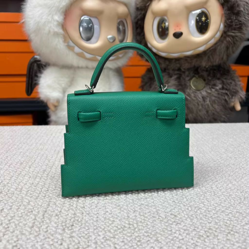 HERMÈS Kelly Doll Picto Vert Vertigo Epsom Leather Palladium
