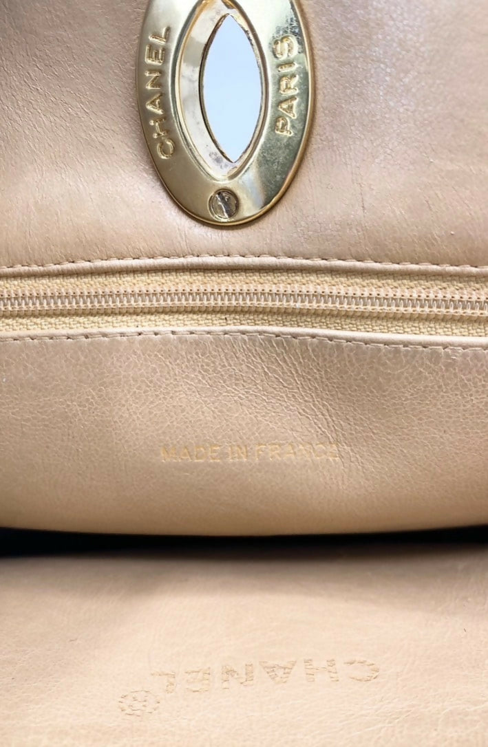 Chanel Vintage 24K CC Beige Lambskin Classic Timeless Tote Bag