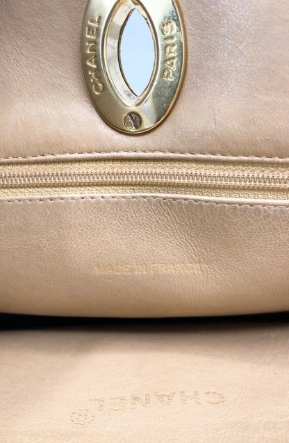 Chanel Vintage 24K CC Beige Lambskin Classic Timeless Tote Bag