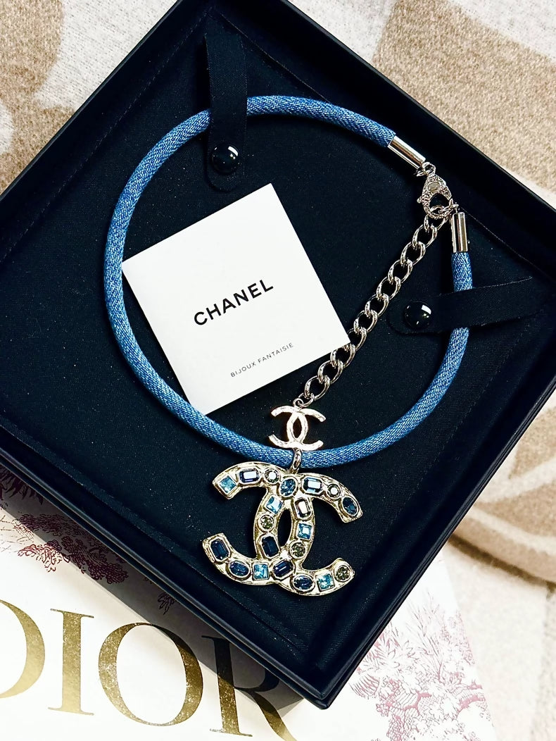Chanel 19c Blue Denim Necklace