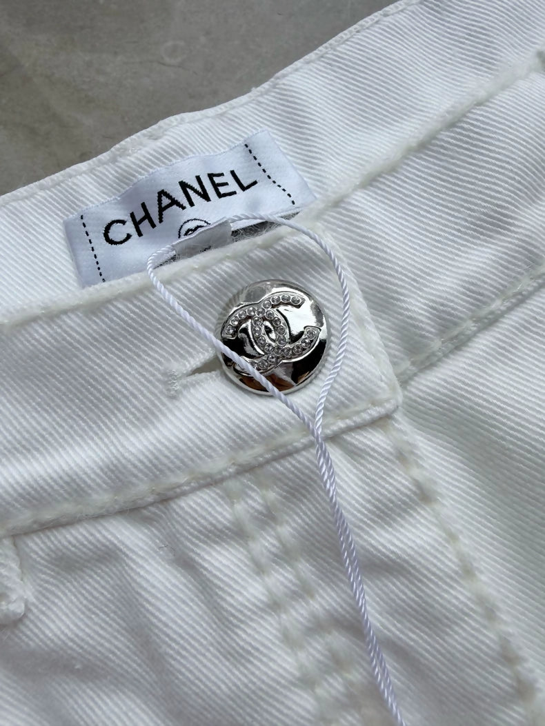 Chanel 24n White Double C Straight Leg Jeans