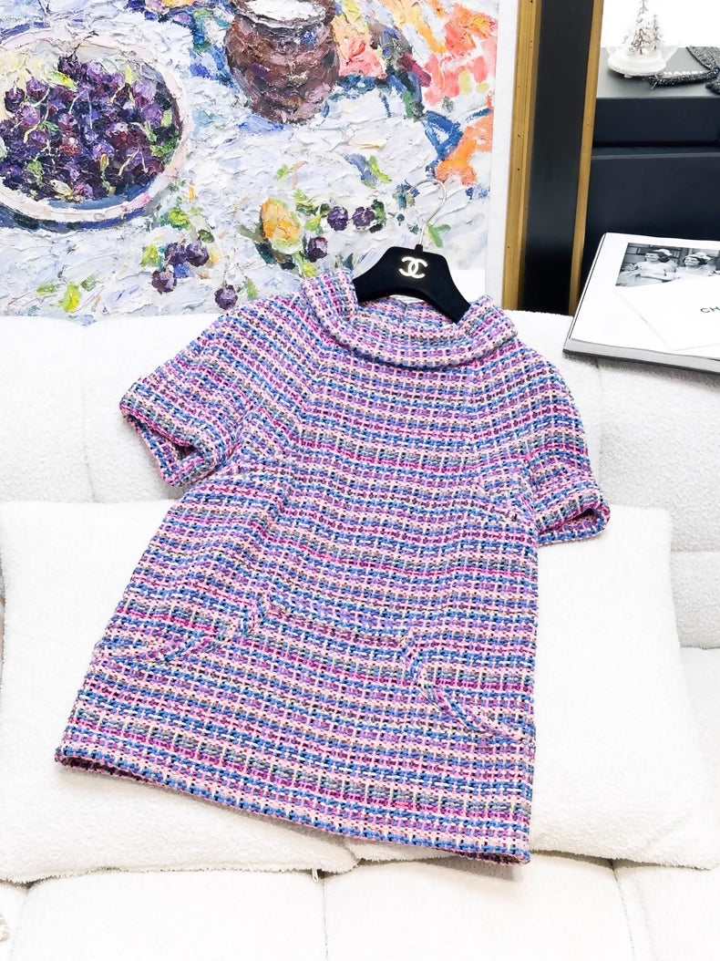 Chanel purple striped tweed top and skirt set