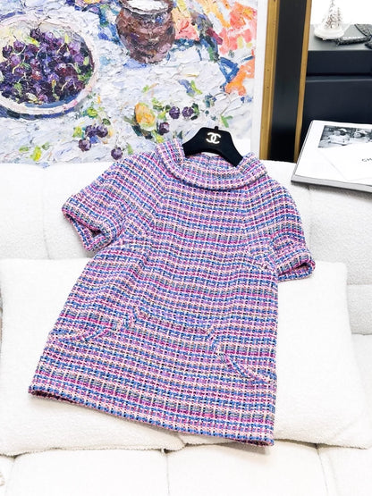Chanel purple striped tweed top and skirt set