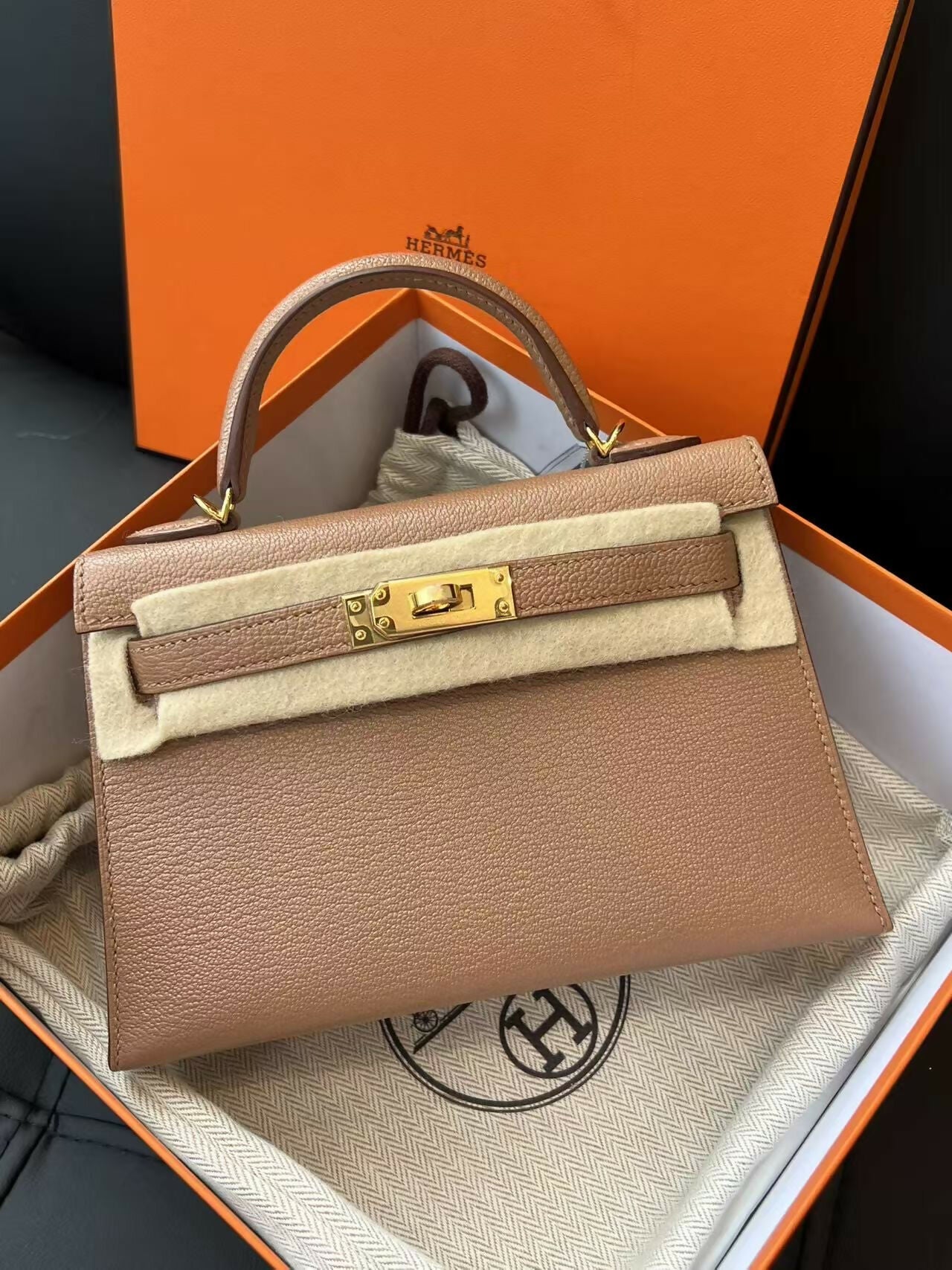 Hermès Mini Kelly 20 Sesame Chevre Leather with Gold Hardware