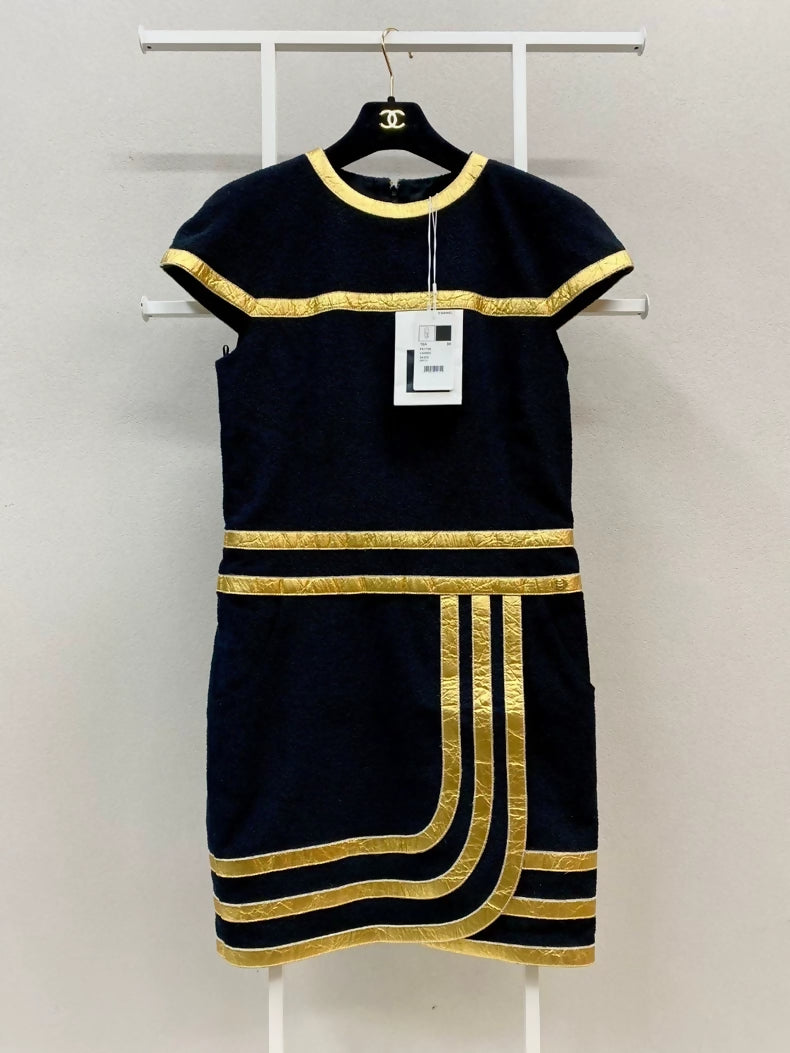 CHANEL 19A Blue and Gold Wool Dress