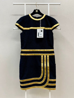 CHANEL 19A Blue and Gold Wool Dress