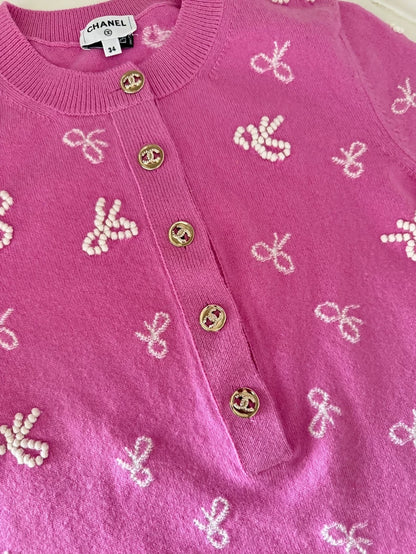 Chanel 24P Pink Bow Knit Dress