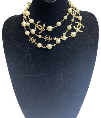 Chanel 10A Shanghai Extra Long Pearl Gold Strand 8 CC Logo Necklace