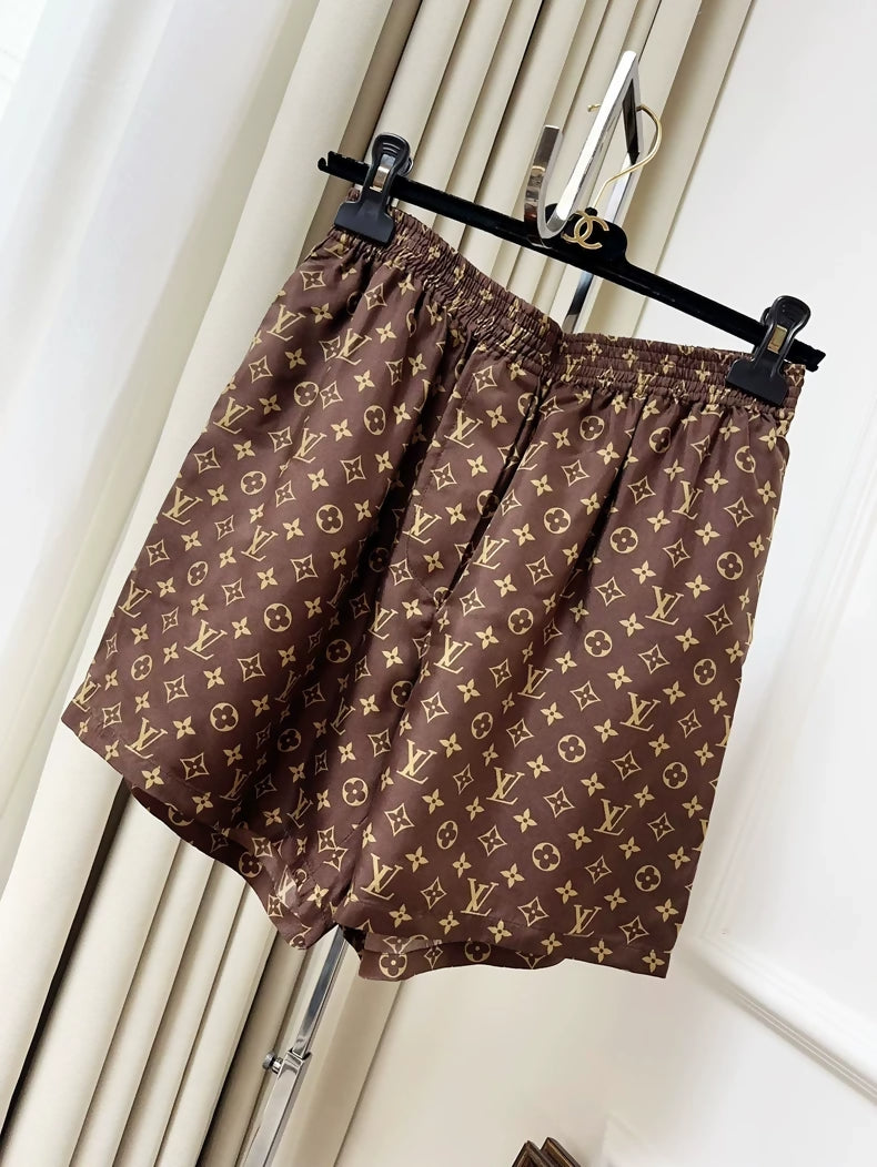 Louis Vuitton monogrammed brown/khaki silk shorts