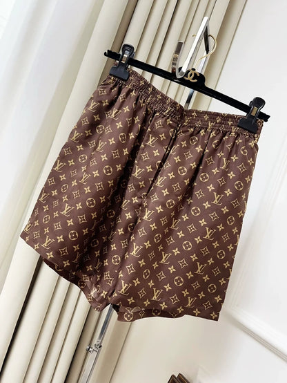 Louis Vuitton monogrammed brown/khaki silk shorts