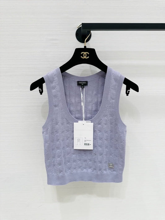 Chanel 21K light purple cashmere knit vest