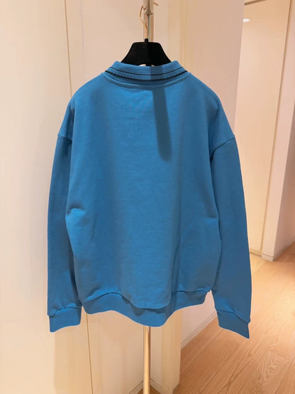 Miu Miu Blue Collar Embroidered Logo Oversized Sweatshirt