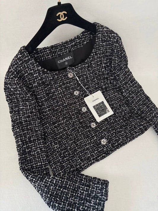 Chanel 24B Black and White Check Tweed Jacket