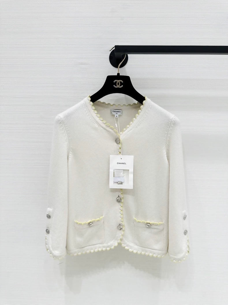 Chanel 25S white/yellow knit cardigan