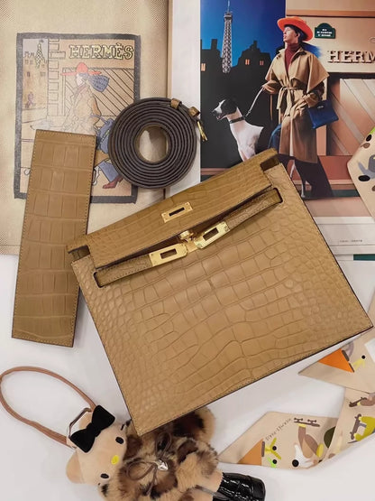 Hermès Kelly Danse Gold matte crocodile leather gold hardware