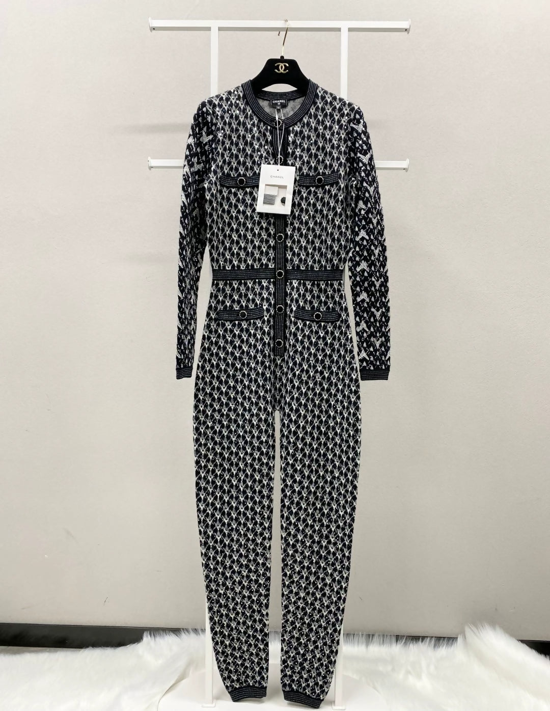 Chanel 21A black grey sequined jumpsuit
