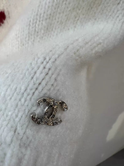 Chanel Ski Collection White Floral Turtleneck Cashmere Sweater